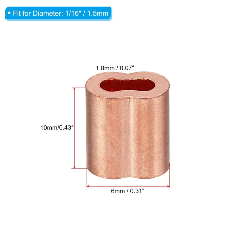 PATIKIL 1/16"/ 1.5mm Wire Rope Loop Sleeve, 5 Pack Copper