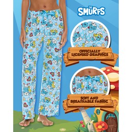 Women's Pajama Pants - Scooby Doo, The Smurfs, Bratz, Strawberry Shortcake Soft and Cozy Pajama Bottoms for Women, Size Medium, Smurfs Blue Hearts