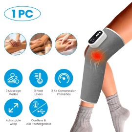 Cordless Leg Massager with Heat Feature 3-Mode Air Compression Thigh Knee Calf Wrap Providing Pain ReliefColor: Grey Color