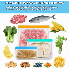 Bolsas de Almacenamiento Reutilizables，Paquete de 15 Bolsa Hermética para Alimentos，Ecológicas Sin BPA Con 3 Tamaños para Sándwiches, Frutas, Aperitivos, Verduras y Carne ，etc (Multicolor 15)