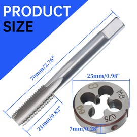 MCSDFN M8 x 0.75 Metric Tap and Die Set, M8 x 0.75mm High-speed Steel Machine Tap and Die Set, Right Hand Thread Tap and Round Thread Die