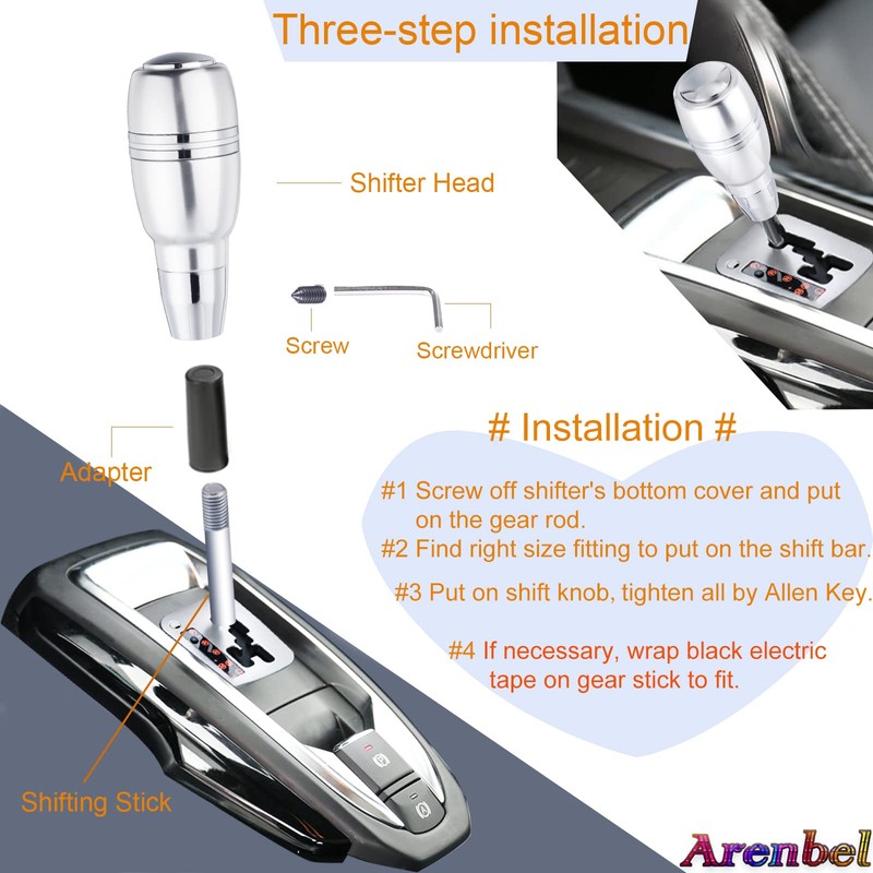 Arenbel Automatic Shifter Knob Push Button Gear Head Aluminum Car