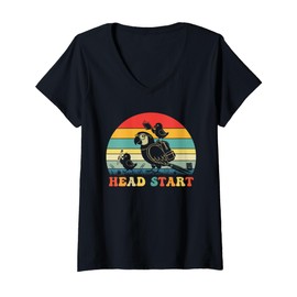 Womens Funny Head Start Parrot Back to School Teacher Student V-Neck T-Shirt