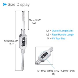 CoCud Tap Wrench Handle, Fit M1-M12 W1/16 to 1/2 Taps Size, Aluminum Alloy & Tool Steel Adjustable Single End Wrench Reamer Tapping Hand Tool - (Applications: for Tapping Operations)
