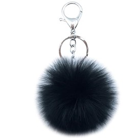 Pom Pom Keychain Artificial Fox Fur Soft Ball Keychains Fluffy Tote Pendant Car Bag Charm,black