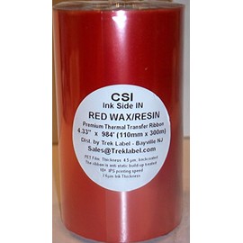 Red Ink Color Thermal Transfer 50/50 Wax Resin Ribbon 4.33" CSI, 1"core for Datamax, Sato. Other Printers, ONLY by Trek Label w/PH Cleaner