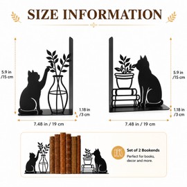Decorative Cat Bookends, Metal Book Ends for Shelves - Cute Modern Cat Shape Bookend Holder for Bookshelf, Home Office Desk Decor, for Cat Lovers & Reading Enthusiasts