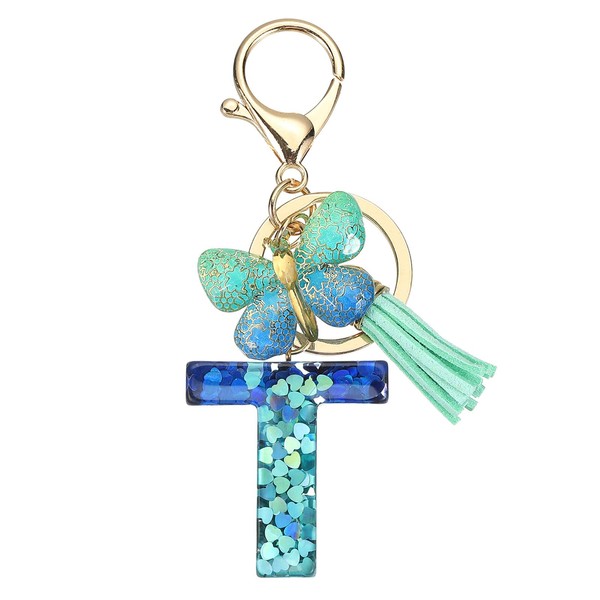 sourcing map Initial Letter Keychains, Resin Cute Butterfly Tassel Pendant