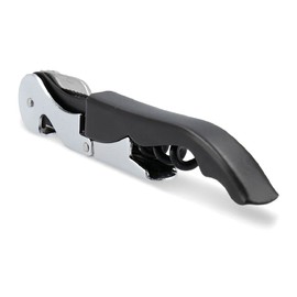 TM Electron HOCU007 - Cavatappi da cameriere con doppia cerniera, lama apribottiglie e cavatappi, colore: Nero
