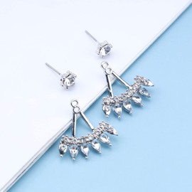 Yheakne Boho Crystal Stud Earrings Silver Rhinestone Stud Earrings CZ Drop Crystal Earrings Sparkling Earrings Front Back Earrings Jewellery for Women and Girls (Silver)