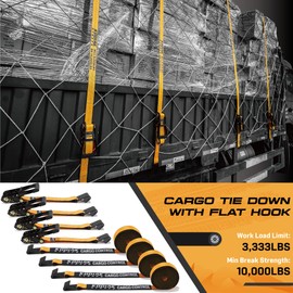 4 Pack Heavy Duty 2" x 27' Ratchet Tie Down Straps with Flat Hooks - 10,000 LBS Break Strength for Truck & Trailer Cargo Control KODIAK STRAPS