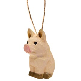 Pig Wood Ornament Hanging Barn Farm Animal Figurine Handmade Carved Decoration