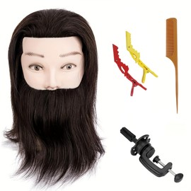 Mannequin Head Human Hair Mannequin Head Styling Heads Barber Mannequin Head Male for Hair Cutting(Black)