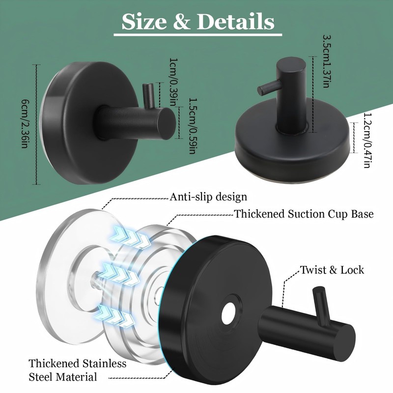 4 Pack Suction Cup Hooks for Shower, No-Drill Towel Hooks