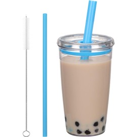 CJWLKJ Tritan Plastic Tumbler with Lid and Straw, 16oz Premium Insulated Iced Coffee Cups, Reusable Plastic Cups with Lid and Straw, Blue