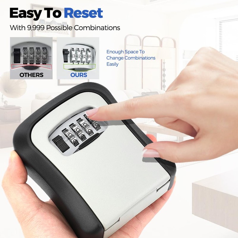 HIYAA Key Safe Wall Mounted, All-Metal 4 Digit Combination, Outdoor,