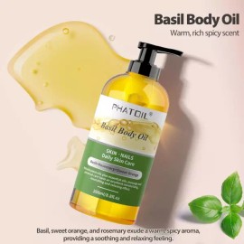 PHATOIL 바질 바디 오일 펌프 260ml 8.8 fl.oz 다목적 마사지 천연 식물성 에센셜 혼합물 관리에 여성 및 [Lavender] PHATOIL Basil Body Oil Pump 260ml 8.8 fl.oz Multi-Purpose Massage Natural Plant Essential Blend for Women and [Lavender]