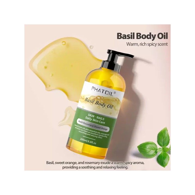 PHATOIL 바질 바디 오일 펌프 260ml 8.8 fl.oz 다목적 마사지