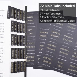 Bible Tabs, 72 Laminated Bible Tabs for Women and Men Study Bible, Easy to Read and Apply, Bible Index Tabs, Large Print Bible Book Tabs, Bible Study Supplies (Black)