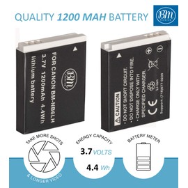 BM Premium 2 Pack of NB-6L, NB-6LH Batteries for Canon PowerShot S120, SX170 IS, SX260, SX280, SX500 IS, SX510, SX520, SX530, SX540, SX600, SX610, SX700 HS, SX710 HS, ELPH 500 HS, D10, D20, D30 Camera