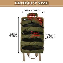 JSCARLIFE Tool Bag Roll Up, Heavy Duty Tool Organizer Portable Tool Storage Bag with 2 Detachable Multi-Pocket Tool Pouch Compact Carrier Bag for Electrician Mechanic, Father Day Dad Gift (Green)