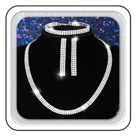 GORAIS Bridal Wedding Jewelry Set Silver Rhinestone Necklace Earrings Bracelet Sets Formal Costume Jewelry for Women and Brides