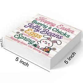 Happy Easter Decorations for Home Spring Easter Decorations Bunny Chicks Jelly Beans Eggs Sign for Room Indoor Badroom Bathroom Office Desk Decor Happing Down The Bunny Trail Sign 5 X 5 Inch