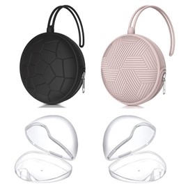 Smlpuame Juego de 4 fundas para chupetes, 2 fundas de silicona portátiles para chupetes, bolsa para pañales, carro de bebé con 2 cajas transparentes de almacenamiento para chupetes, fácil de limpiar, (negro y rosa)