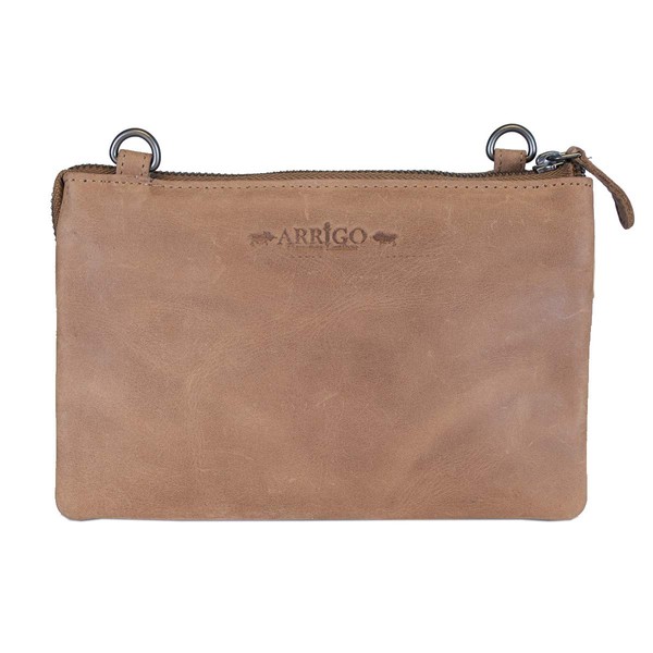 Arrigo Leather Shoulder Bag for Women - Handbag Small Crossbody - Mini Bag - Shoulder Bag - Festival Bag - 21 x 14 x 7 cm, taupe,