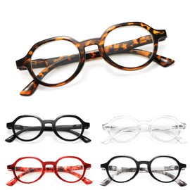 eyeezi 5 Pack Blue Light Blocking Reading Glasses for Women Men, Stylish Round Spring Hinge UV400 Computer Readers 1.0 (5 Pack Tortoise)