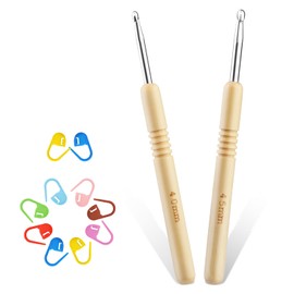 2 Pieces Crochet Hooks, 4.0mm-4.5mm Crochet Hook Set, Crochet Hook Set for Beginners, Ergonomic Wooden Handles for Crochet with Stitch Markers for Beginners DIY Knitters Crochet Yarn