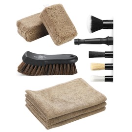 Fantasticlean 9PCS Car Interior Detailing Set, Microfiber Cloth & Applicator, Double-head Detailing Brushes, Natural Bristles, Scratch-Free, Ultra-Soft for Seats Leather Care or Cleaning