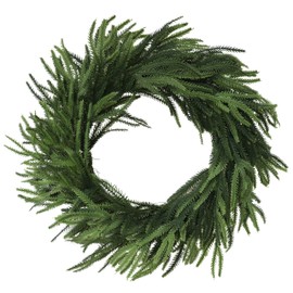 24 Inch Real Touch Christmas Norfolk Pine Wreath，Artificial Green Wreaths for Front Door for Winter Indoor Outdoor Porch Windows Wall Home Decor, Realistic Wreath for All Seasons