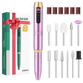 Cordless Nail Drill, Portable Electric Nail File with 11 in 1 Nail Drill Bits for Acrylic Gel Dip Powder Nails, Rechargable Efile Nail Drill Machine Kit for Home Manicure Pedicure, Purple