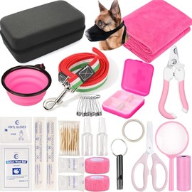 GPUSFAK Pet First Aid Kit for Dogs - Pet Emergency Kit for Camping Hiking Traveling Hunting and Sports (Pink)
