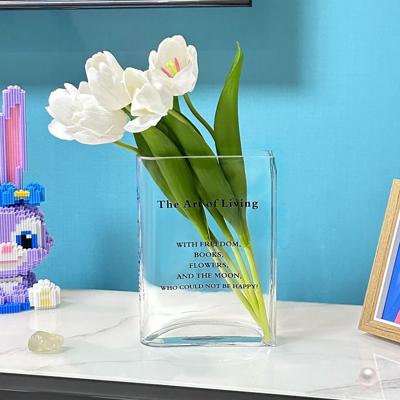 Aoderun Book Vase for Flowers Clear Glass Vase for Book