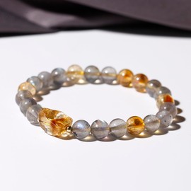 Jewboo 8mm Raw Citrine/Moonstone Beaded Bracelets Stretch Crystals and Gemstones Attracting Wealth Bracelet for Women Spiritual Positive Energy Jewelry Gifts Unisex