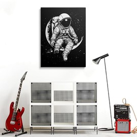 ZYNYZ Z Cool Space Theme Black and White Astronaut Canvas Wall Art, Modern Outer Space Galaxy Planet Print for Bedroom, Kids, Toddler Boy Room Home Decor Ready to Hang (12"x16")