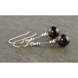 Dark Red Garnet & Sterling Silver Hook Drop Earrings with Gift Box - January Birthstone