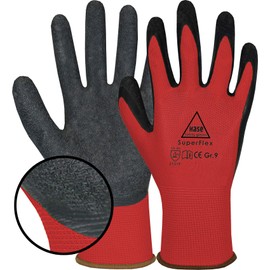 Hase Superflex 10 Pairs Work Gloves with Latex Coating, Non-Slip Gardening Gloves, Comfortable, Ideal for Crafts, Gardening, Industrial, Green, Size, xxl