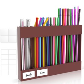 Rycid 9.8” Large Acrylic Straw Holder for Cabinet Door with Ultra Sticky Adhesive Squares and Stickers, 2025 Reusable Straws Organizer Storage Dispenser for Kitchen Counter Cupboard(Brown)
