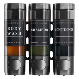 Cabo Deseado Shower Soap Dispenser Wall Mounted No Drill Shampoo Dispenser for Shower Wall Shampoo and Conditioner Dispenser Bathroom Hotel 3 * 300ml Gungray with Labels