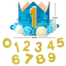 Rimobul Pet Crown Hat Dog Birthday Reusable Birthday Party Crown for Boy Cat Doggie Headband Hats with 0-9 Figures Charms Pet Gift Grooming Accessories with Glue Dots Pack of 1(Blue)