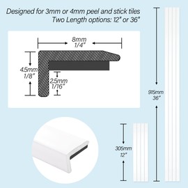 sunwings 10-Pack 36 Inch Peel and Stick Aluminum Tile Trim, Decorative Kitchen Backsplash Trim Edge, Self Adhesive Tile Liner Matte White Large