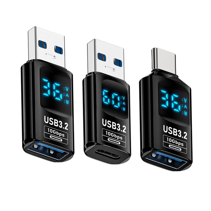xiwai 3 Pieces/Lot Type C Adapter with Smart LED Digital