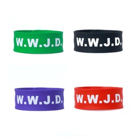 Volare 4Pcs WWJD Slap Bracelets for Women Men What Would Jesus Do Silicone Bracelets Wristbands for Fundraisers Religious Gifts Bracelets Set(Red&Black&Green&Purple)