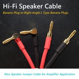 WOWLED 2 x 3 m 13AWG HiFi Speaker Cable with Banana Plugs, Audiophile Speaker Cable with 4 mm Right Angle Gold-Plated Connectors for Speakers, Home Theater, Audio System