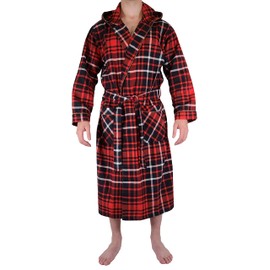 Andrew Scott Mens' Robe with Hoodie| Cotton Flannel Brush Plaid | All Season | Full Length House Robe