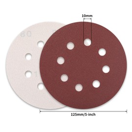 100 pcs Sanding Discs - 5 inch/125 mm, 8 Holes, Hook and Loop Sanding Pads for Random Orbital Sanders,Red Brown-40/60/80/120/220 Grit