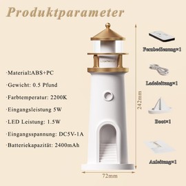 PASLFC Lighthouse Decoration with Light, Lighthouse Lamp, Lighthouse LED, LED Moonlight Projector with Remote Control and Bluetooth, Lighthouse with Moon Projection for Christmas, Birthday, Gift